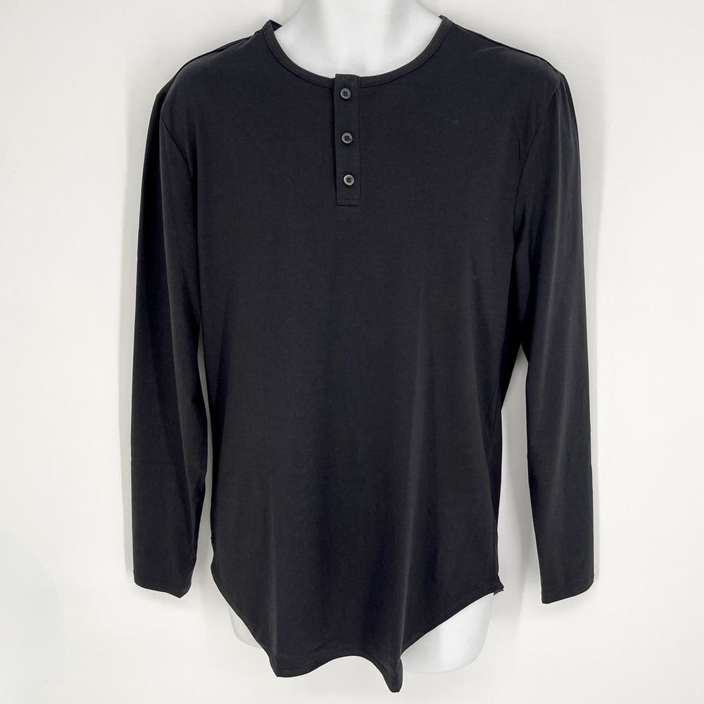 Cuts Clothing NEW Long Sleeve Elongated Henley T-Shirt Mens L Black Lightweight